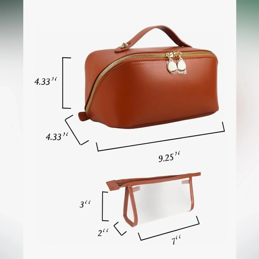 Large Capacity Travel Makeup Bag Organizer Transparent Pouch PU Leather NWT